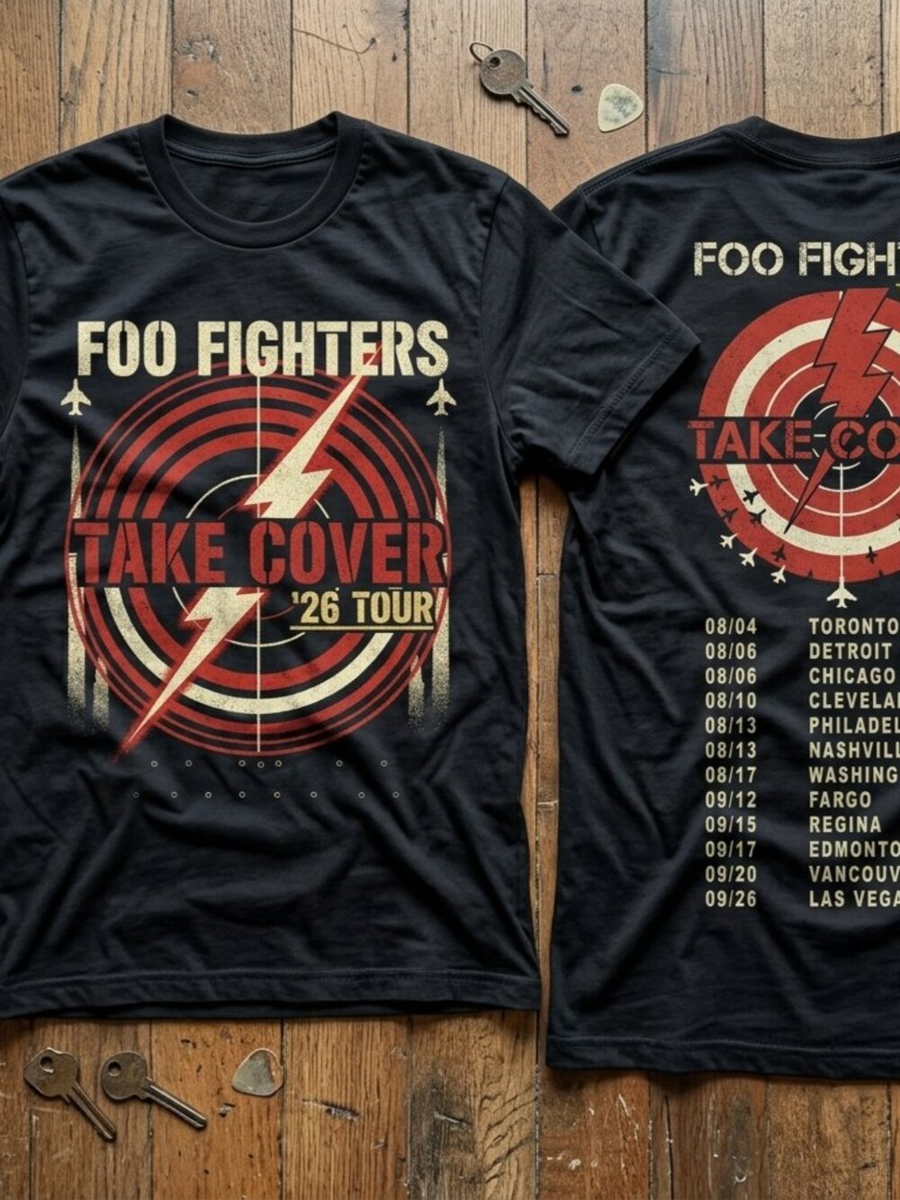 Foo Fighters Take Cover Tour 2026 Vintage Band Tee Two Sided Rock Shirt